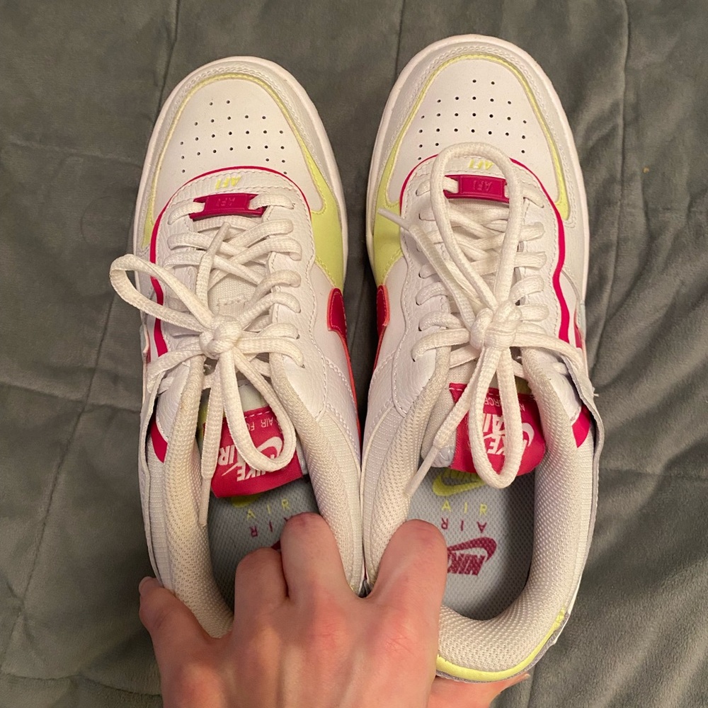 Women’s Nike Air Force 1 Sneakers Size 8 - White, Pink, & Neon Yellow!